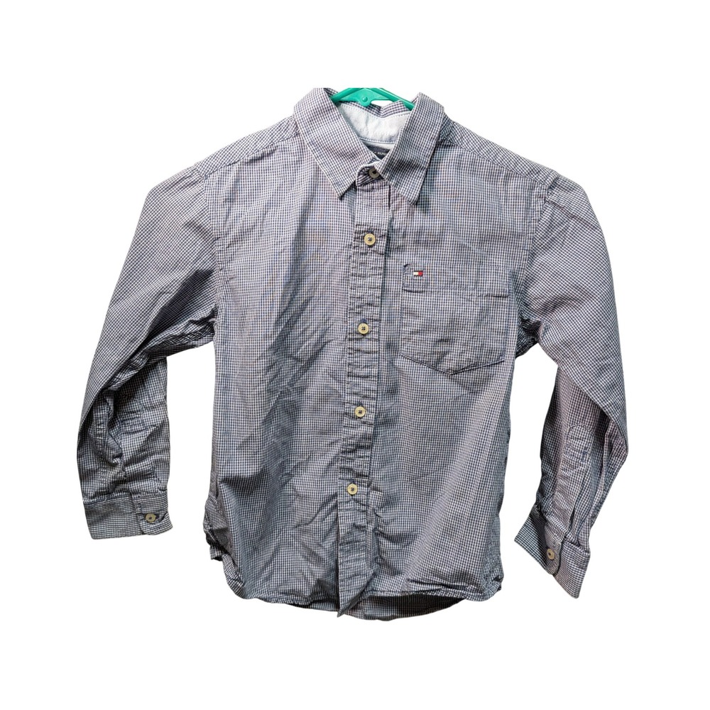Tommy Hilfiger Button Down Kids XS 4-5 Navy White Excellent Gingham Check Shirt